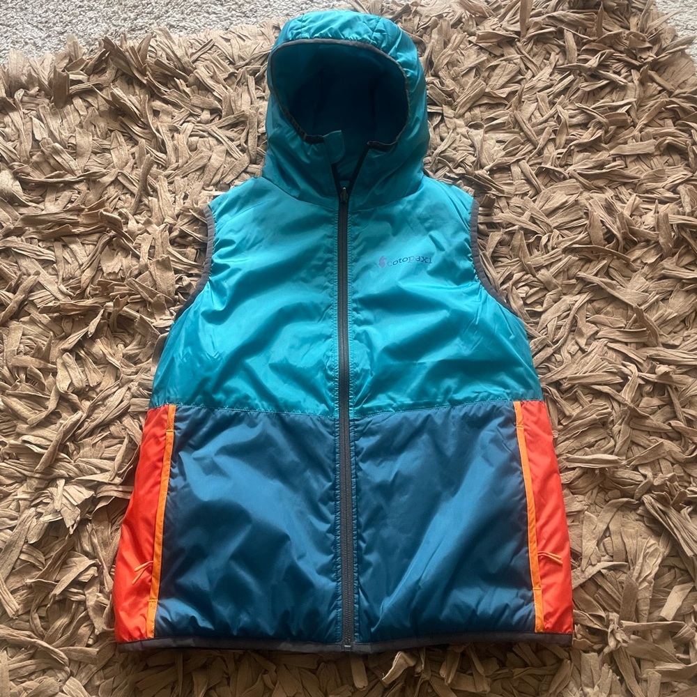 Cotopaxi Blue and Orange Hooded Vest